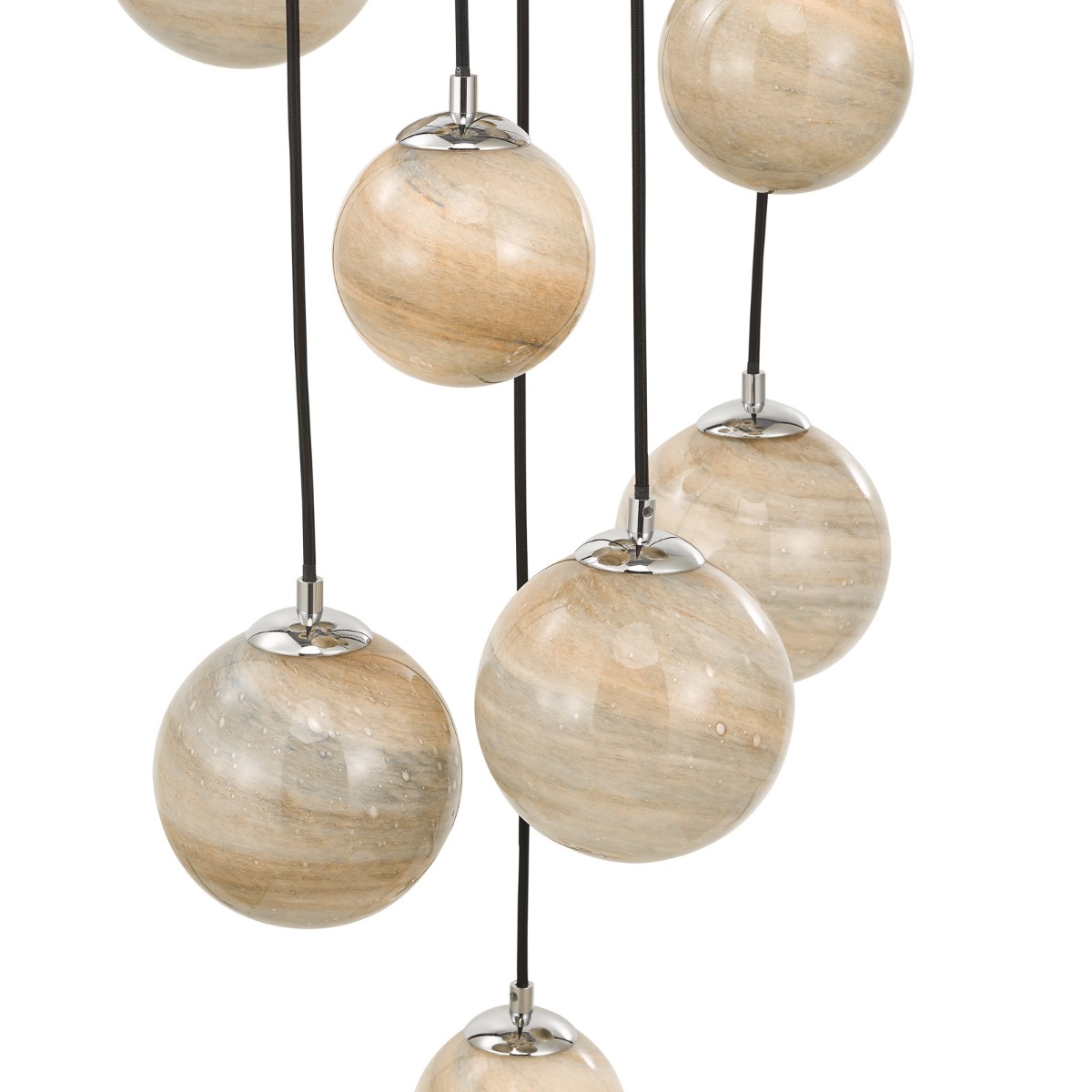 Mikara 12 Light Cluster Pendant Polished Chrome Marble Effect Glass 1.5M