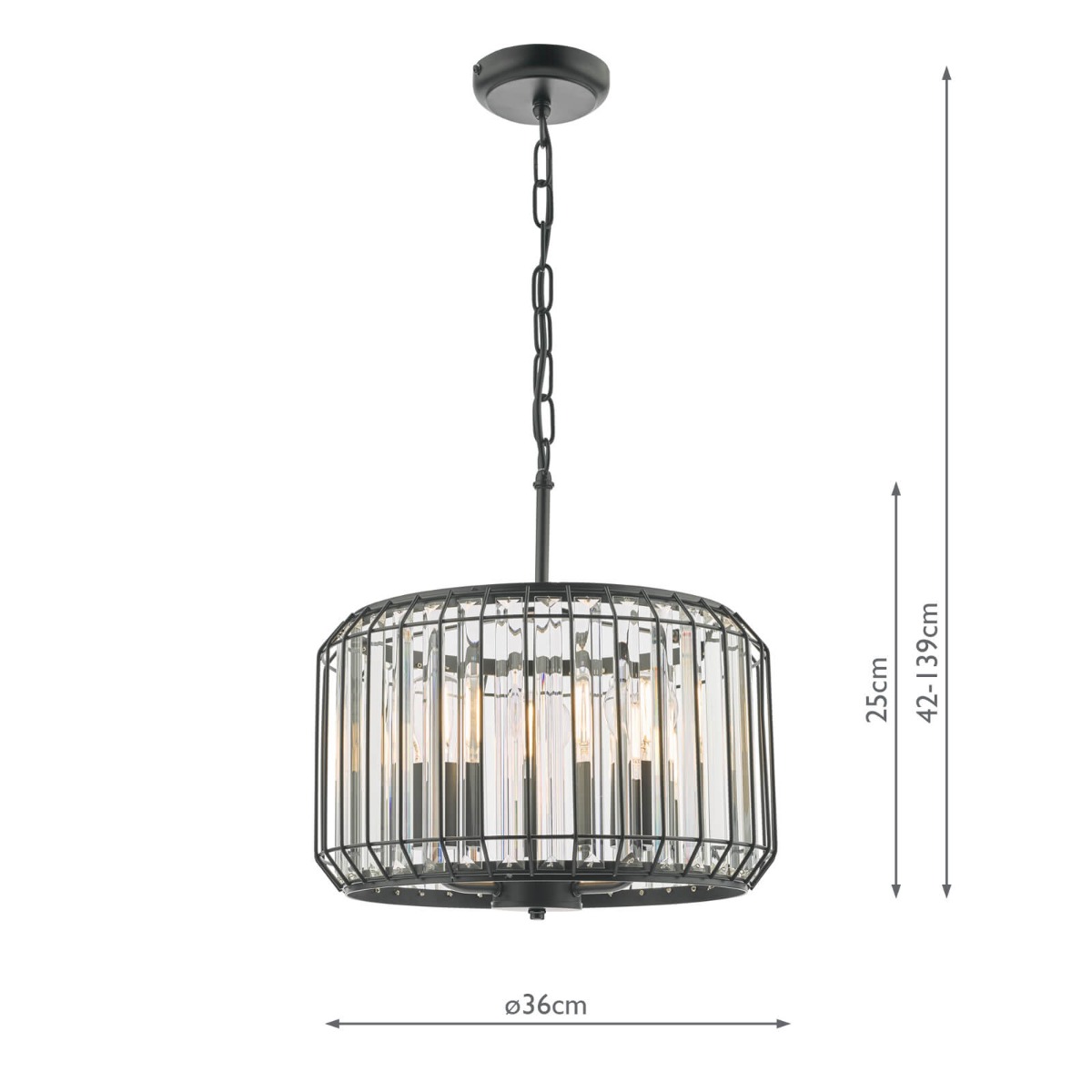 Naeva 3 Light Pendant Satin Black Crystal