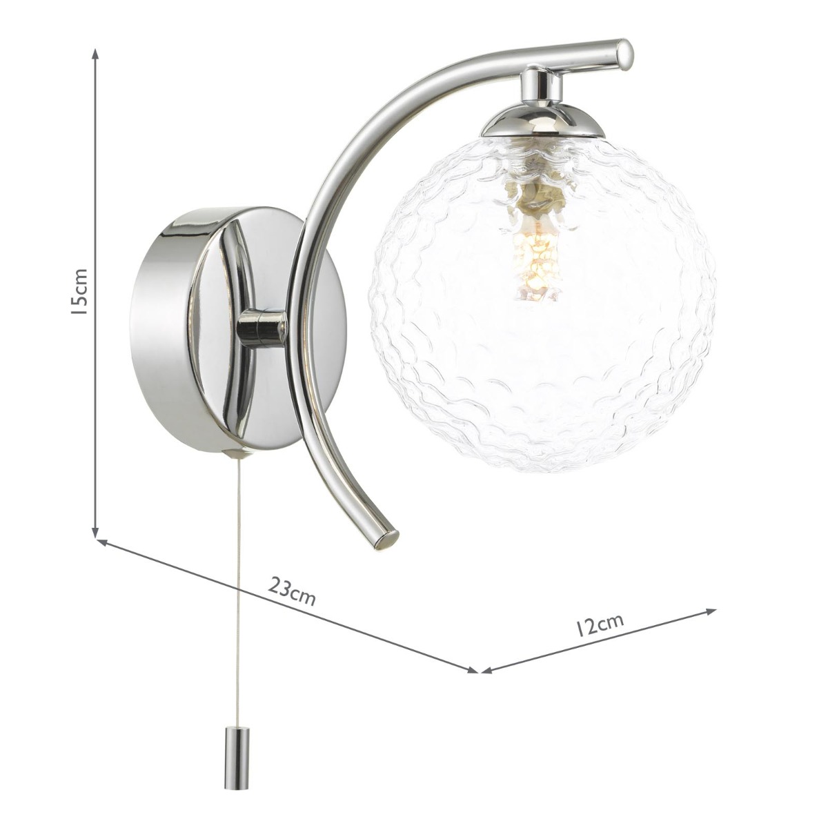 Nakita Wall Light Polished Chrome With Clear Hammered Glass