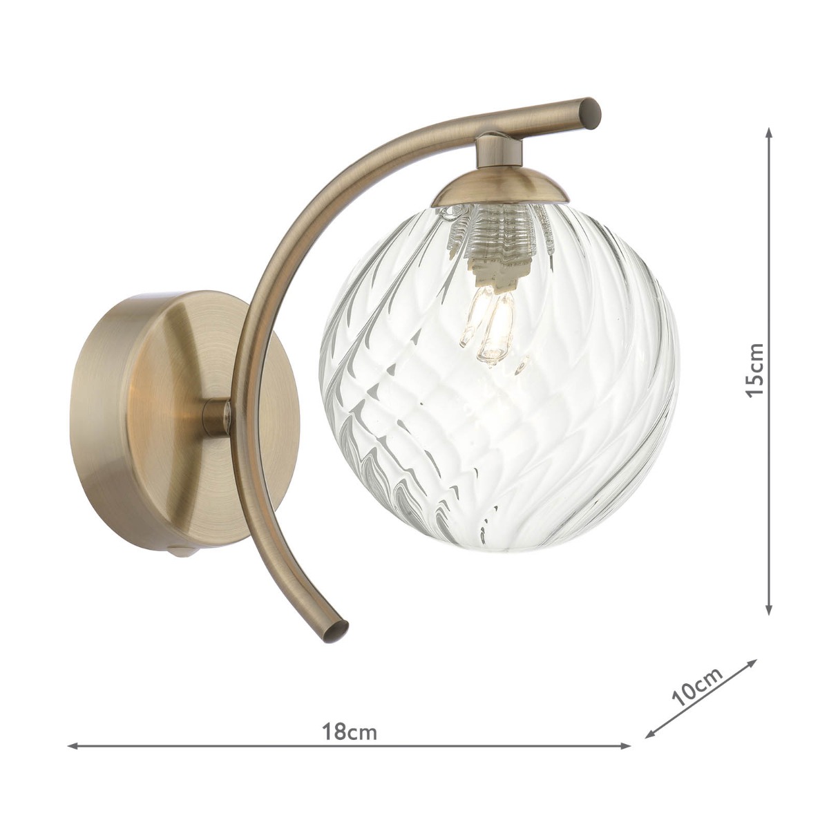 Nakita Wall Light Antique Brass With Twisted Glass