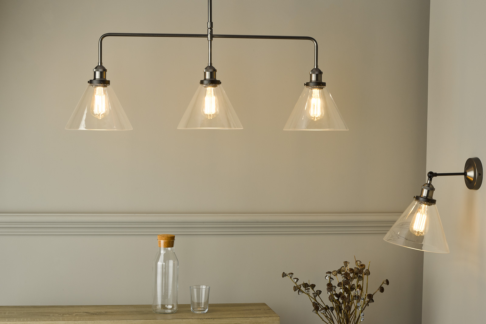 Ray Single Wall Light Antique Nickel Clear Glass