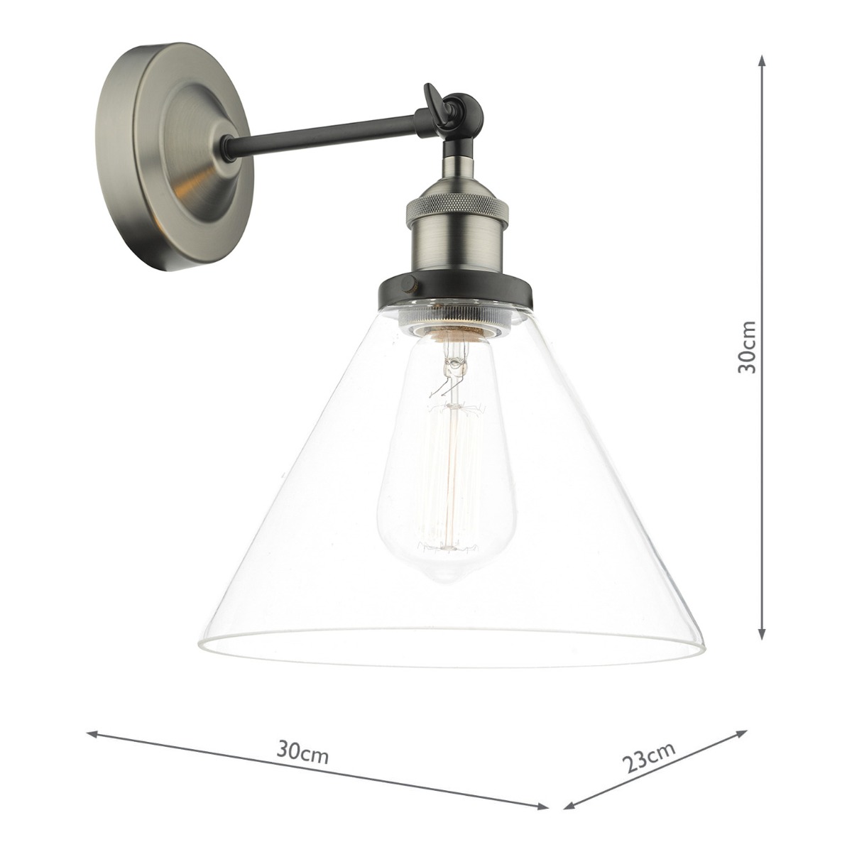 Ray Single Wall Light Antique Nickel Clear Glass