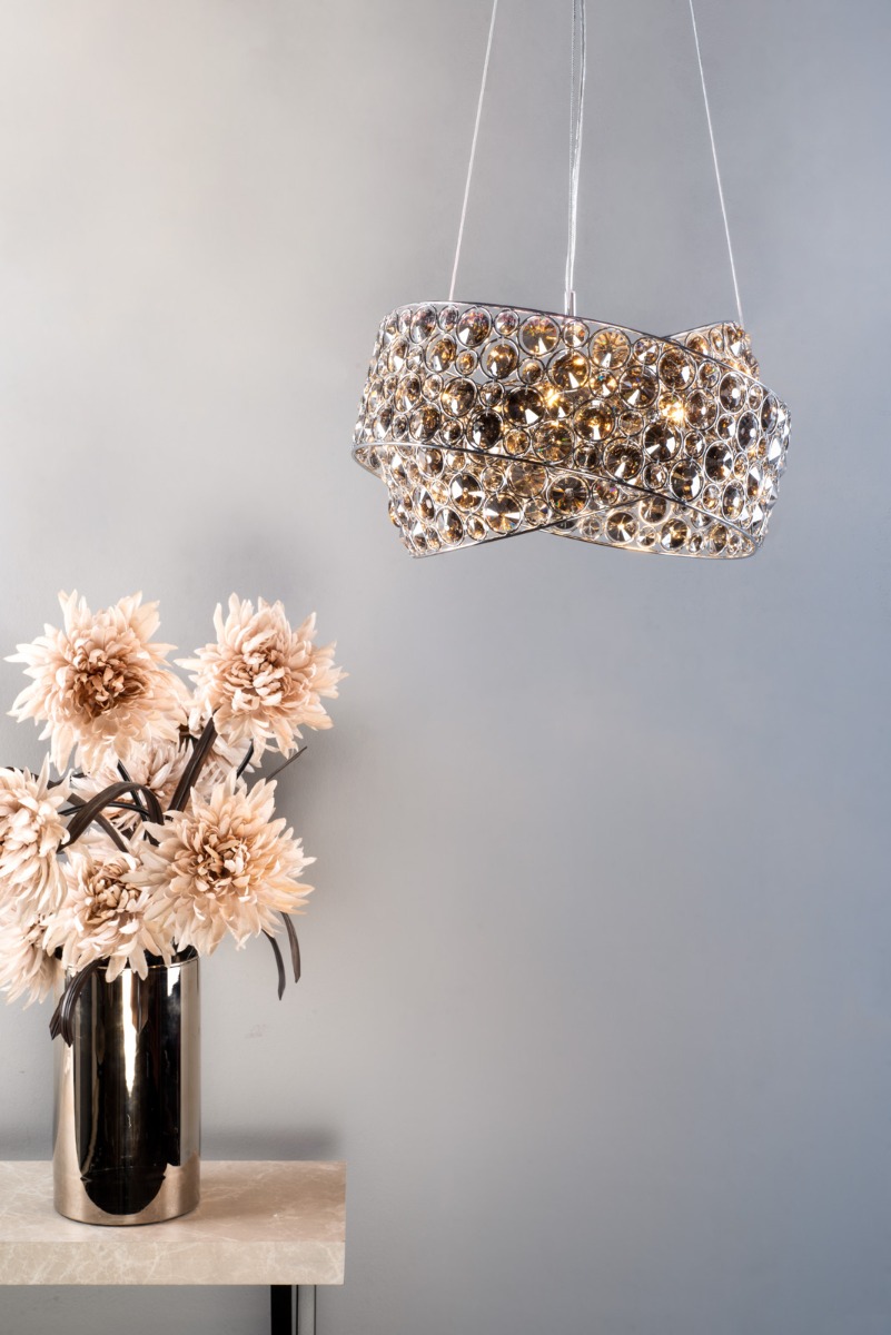 Sewanee 3 Light Pendant Smoked Crystal Polished Chrome