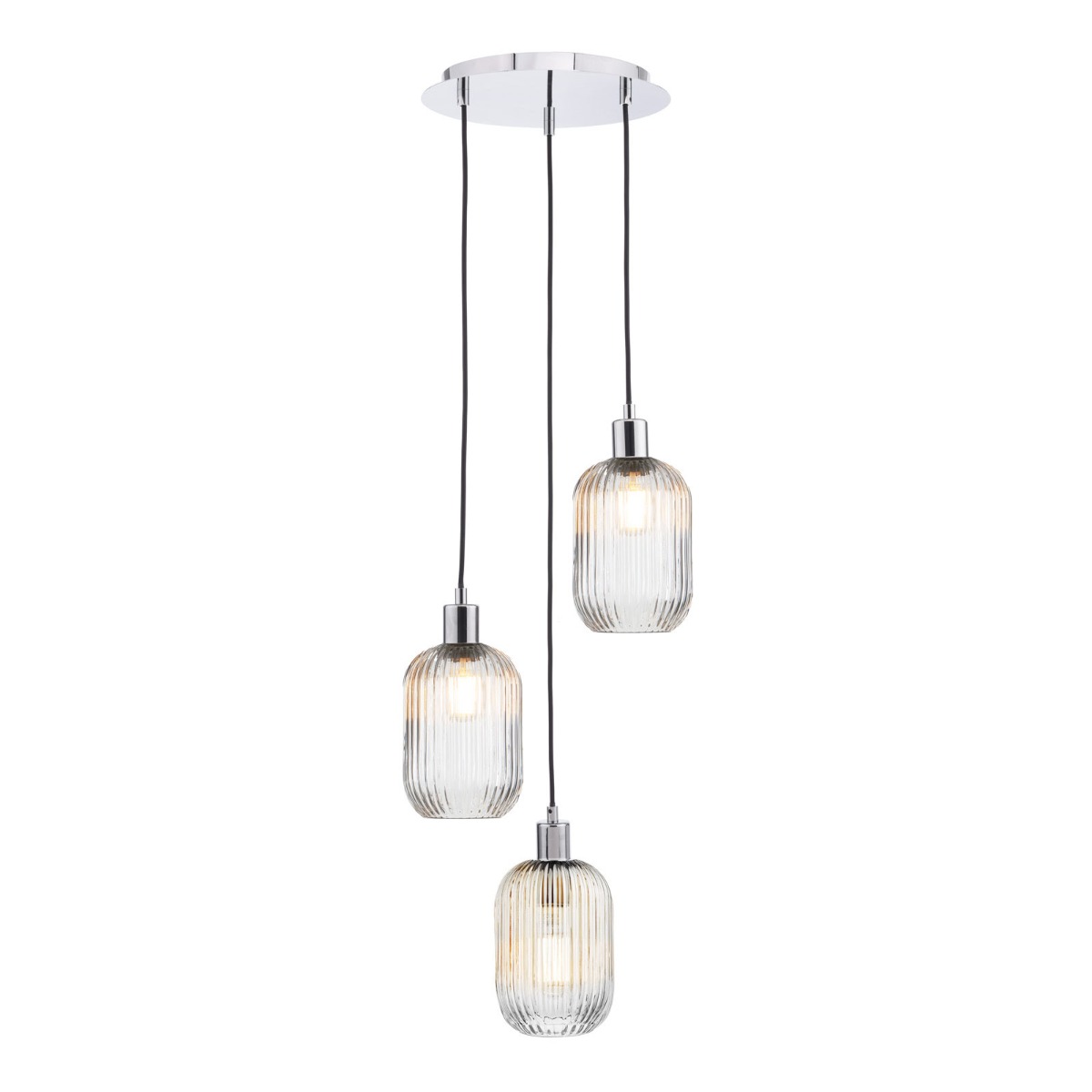 3 Light Cluster Pendant Polished Chrome and Ribbed Glass