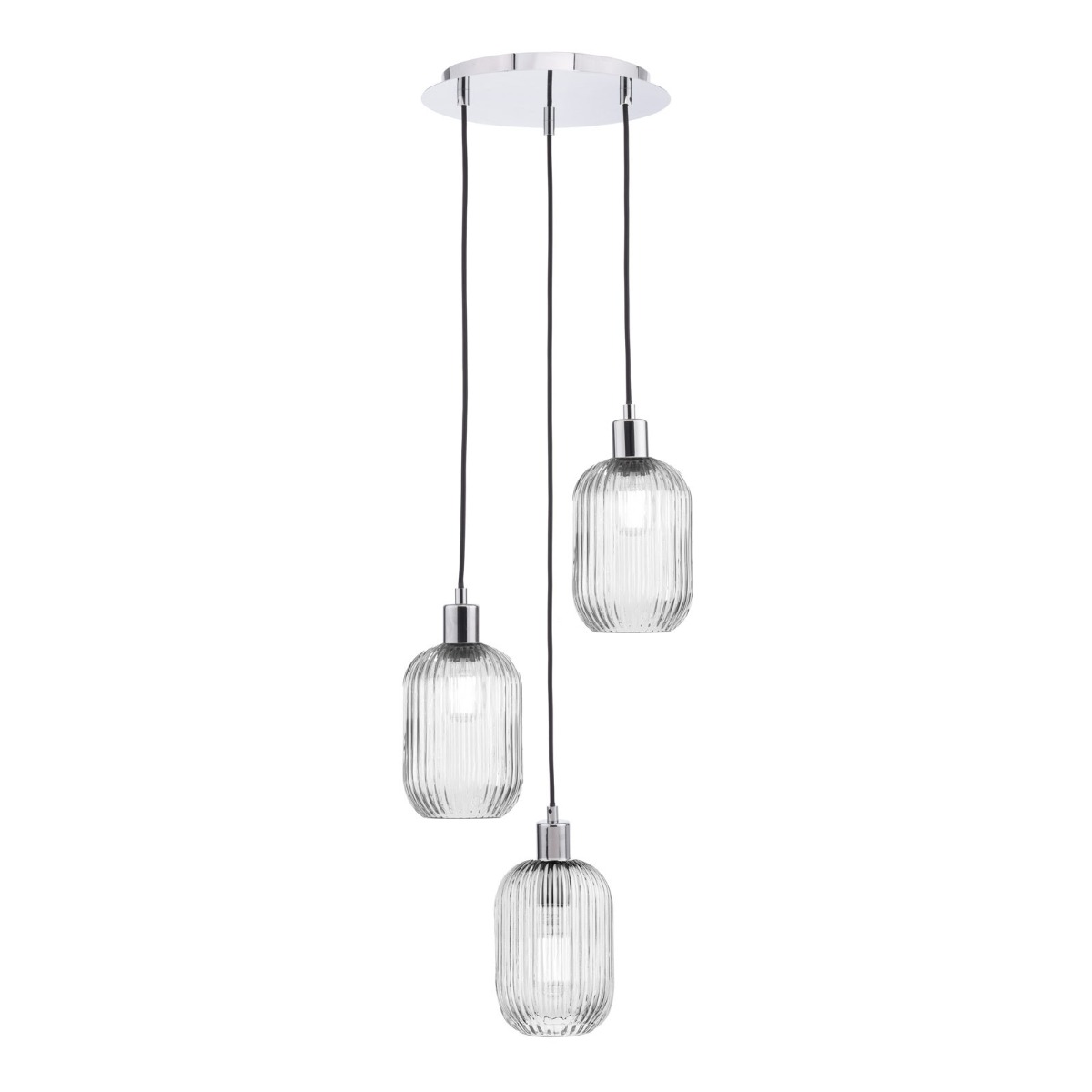 3 Light Cluster Pendant Polished Chrome and Ribbed Glass