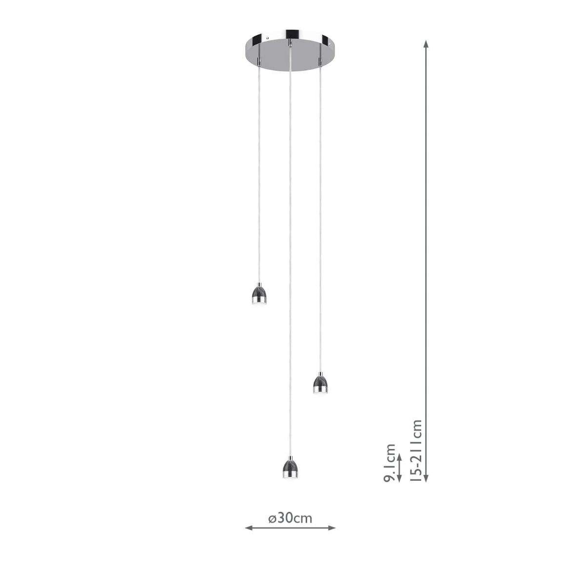 3 Light Cluster Modular Suspension Polished Chrome LED