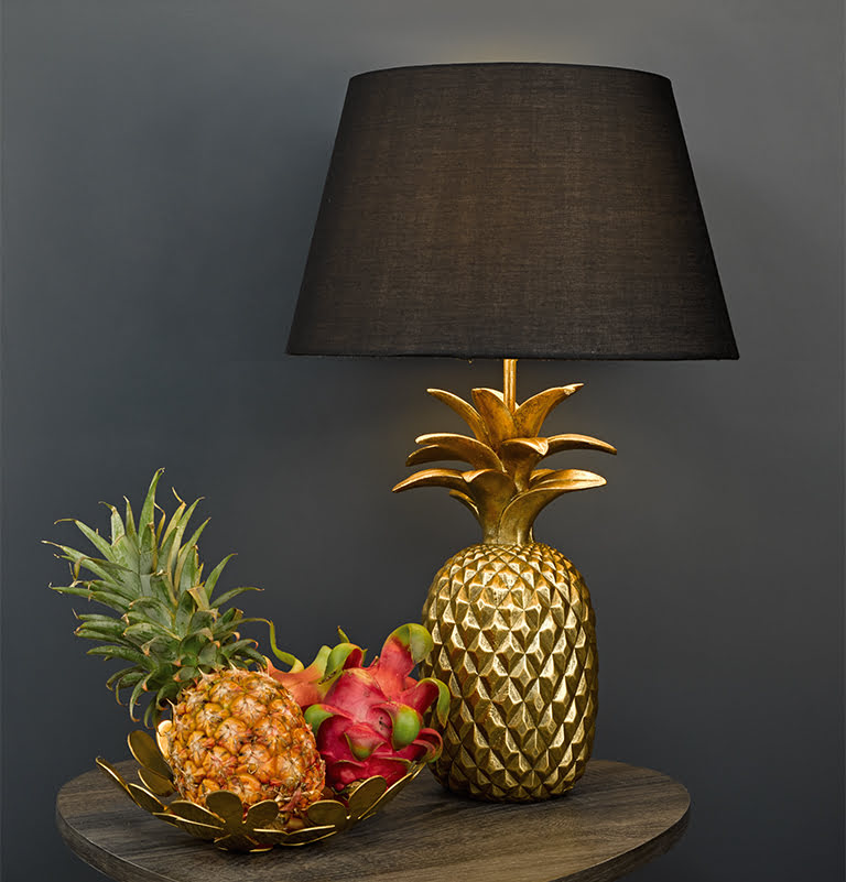 Safa Table Lamp Gold C/W Black Cotton Shade