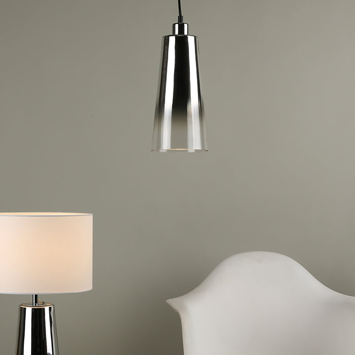Smokey Easy Fit Pendant Shade Graduated Chromed Glass