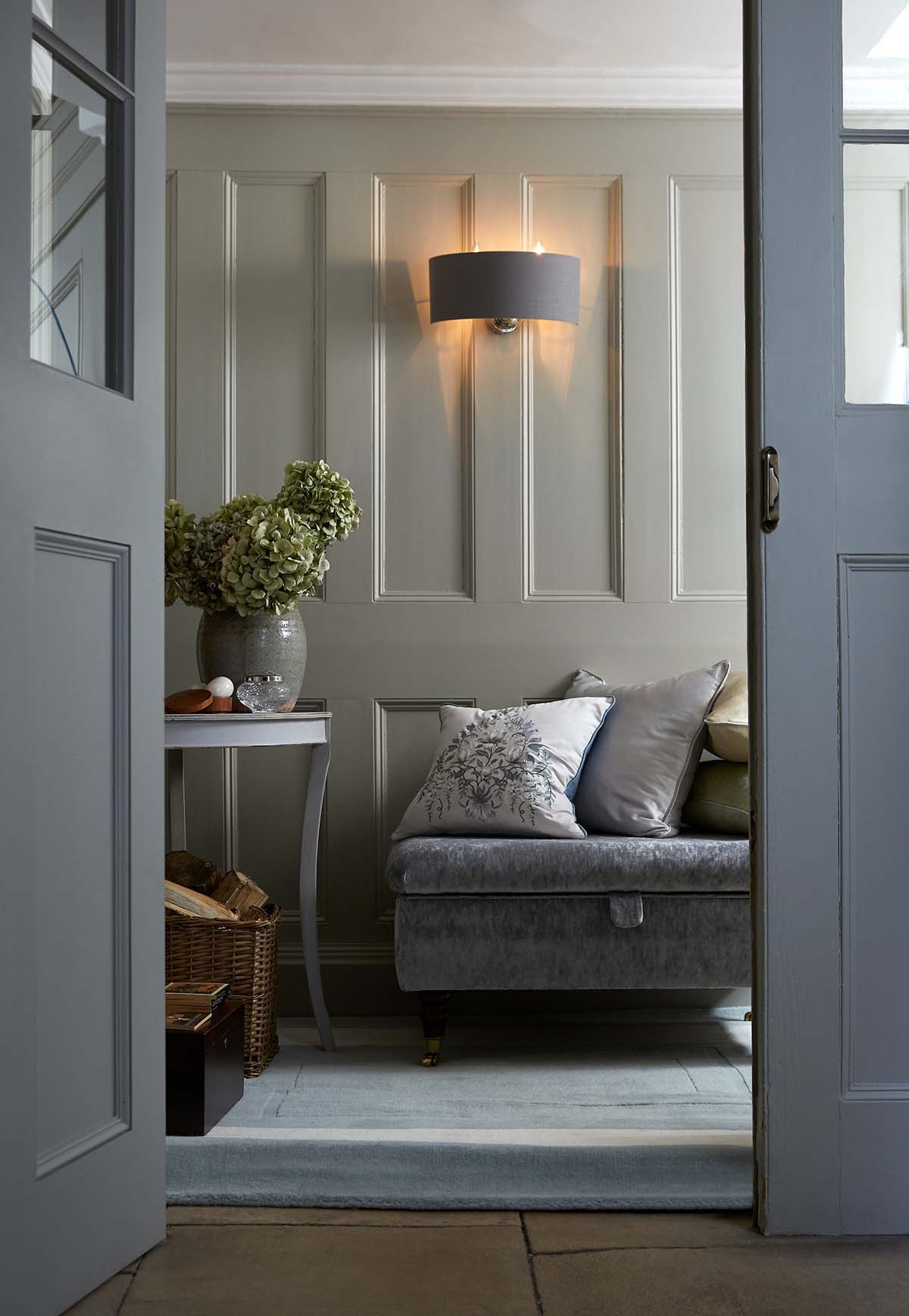 Laura Ashley Sorrento Polished Nickel 2 Light Wall Light with Charcoal Shade